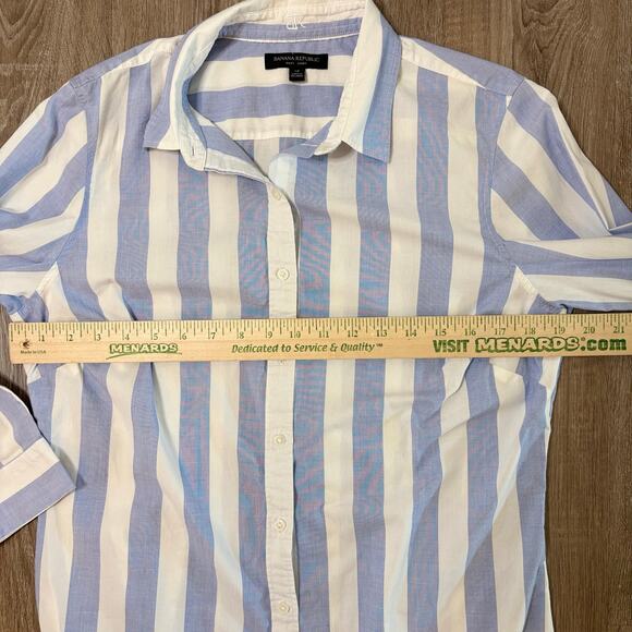 Banana Republic Riley Shirt | Blue White Striped Button Down | Size 12 - Picture 3 of 5